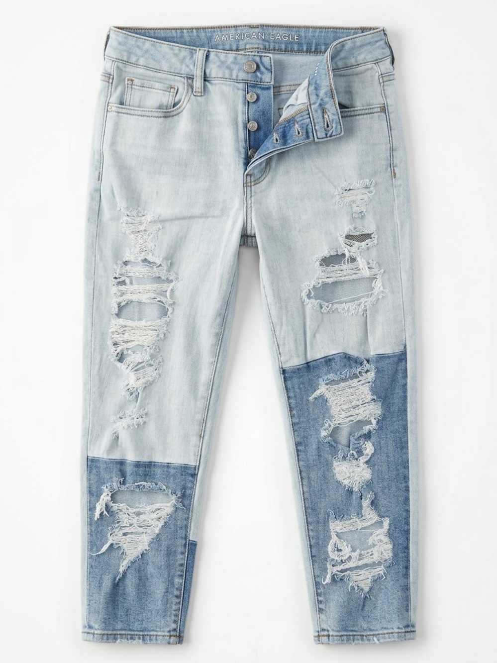 American Eagle Outfitters Light Blue Patchwork Ripped Flare Jeans